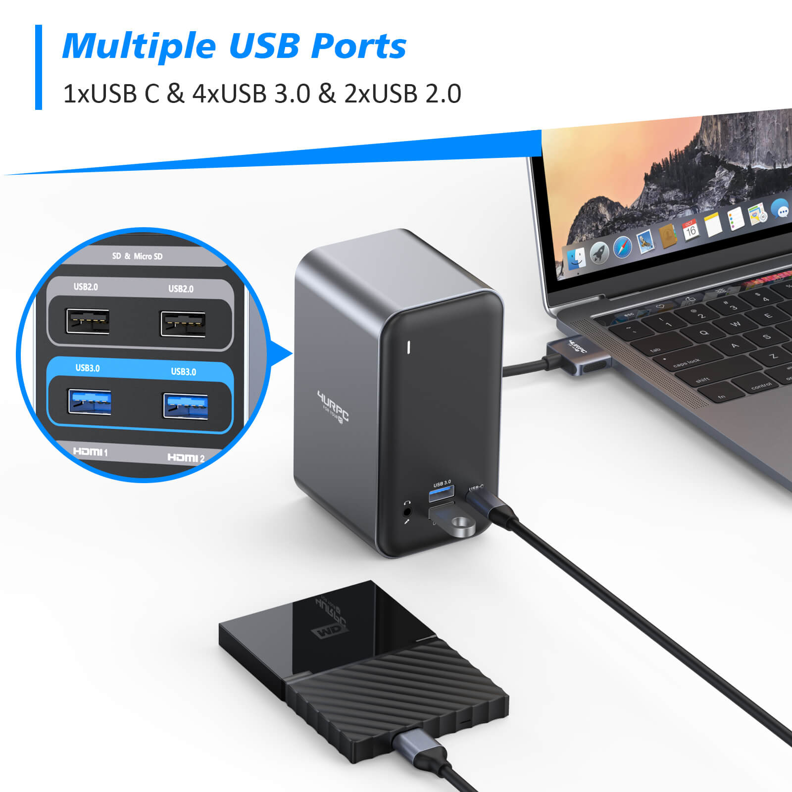 4URPC Laptop Docking Station Dual Monitor for MacBook Pro/Air(NON-M1)