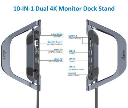 4URPC Laptop Docking Station Dual Monitor USB C 10-in-2 Dock for MacBook Pro Air HU-104C